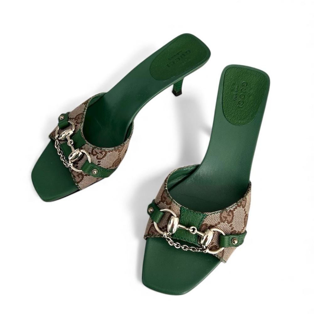 Gucci by Tom Ford Green GG Monogram Horsebit Mules / US 6 1/2 / Vintage